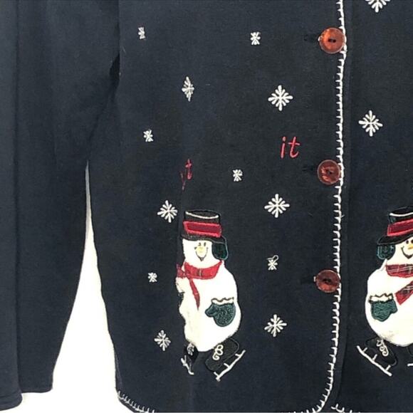 Vintage Paul Harris Let It Snow Cardigan L | 90s Snowman Ugly Christmas Sweater - Picture 9 of 16